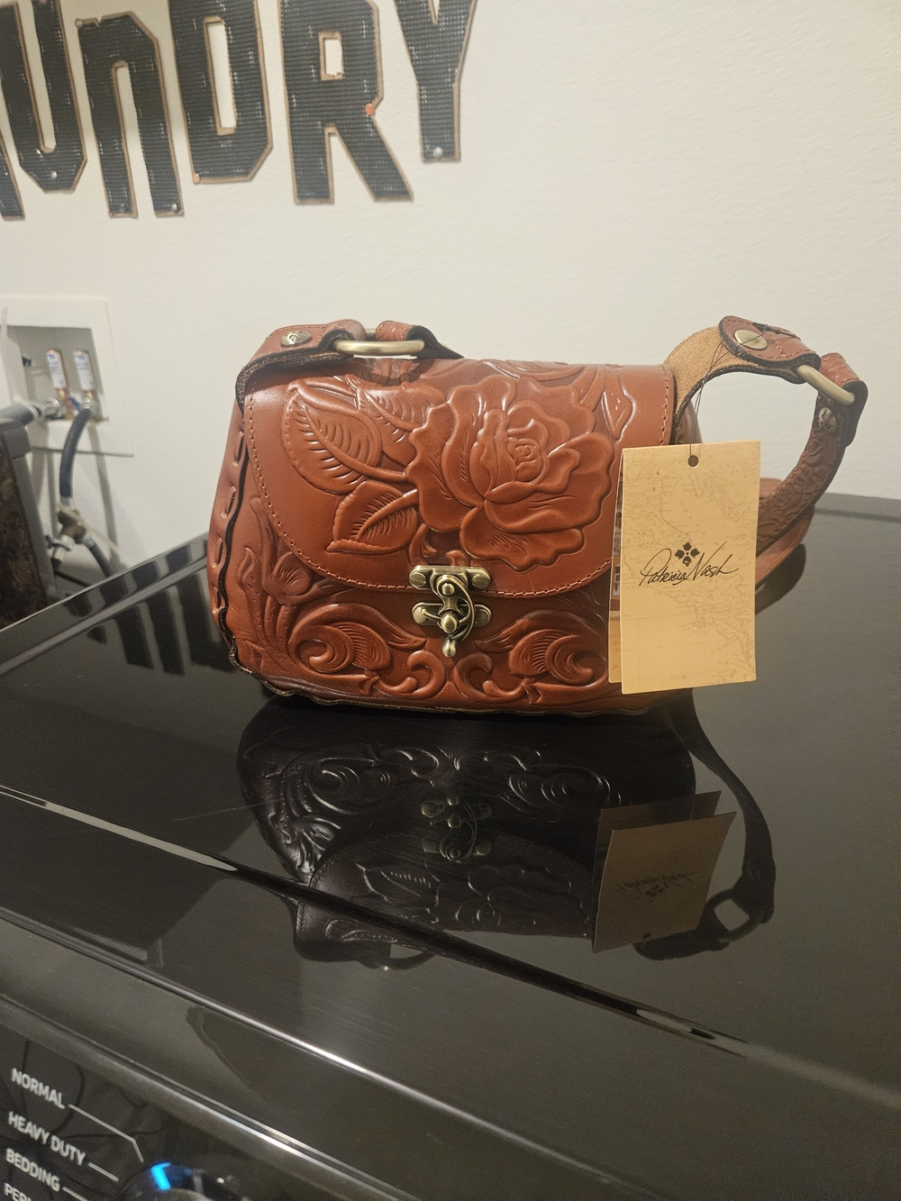 Patricia Nash Hand-Tooled Floral Leather Crossbody - Chestnut Brown